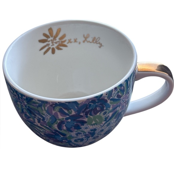 Lilly Pulitzer  Coffee Mug Cup Gold Trim Blue Purple & White Large 12 oz. - Picture 2 of 8